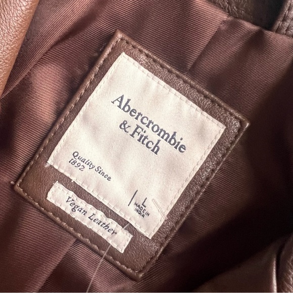 NWT Abercrombie & Fitch Vegan Leather Biker Moto Jacket Chocolate Brown Large - Picture 3 of 17